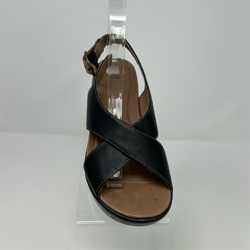 Dansko Jacinda Womens Sandals Black Criss Cross Slingback Wedge Buckle Size 38 - Picture 2 of 13